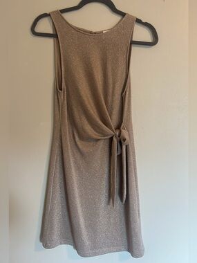 Grace & Mila Sleeveless Sparkle Taupe Mini Dress with Side Tie
